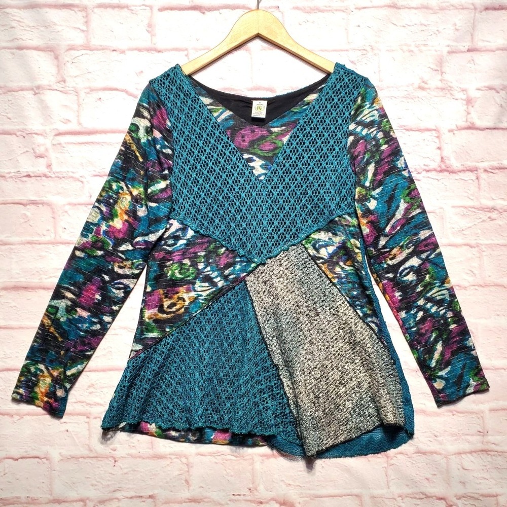 This And That Patchwork Boho Artsy Top Floral Lace Festival‎ Lined Womens Medium